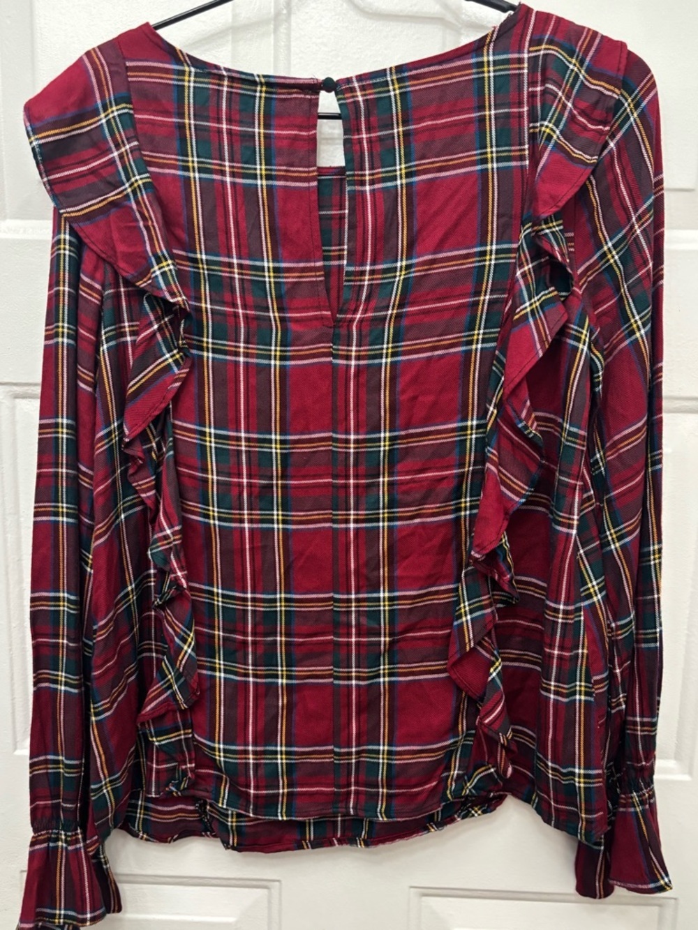 Sanctuary Red Plaid Ruffle Long-Sleeve Blouse - Picture 2 of 9